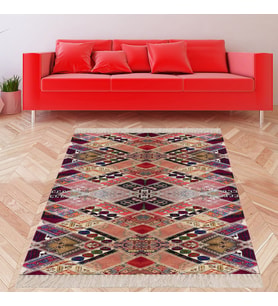 Kilim Desenli Renk Geçişli Yıkanabilir Kaymaz Taban Leke Tutmaz Etnik Salon Halısı ve Yolluk (Çok Renkli)