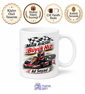 Karting Yapanlara Damalı Bayrak Minik Araçlar Büyük Hız Baskılı Kupa Bardak Hediye