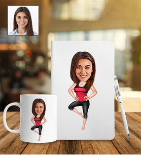 Kişiye Özel Yogacı Tasarımlı Karikatür Defter Kalem Kupa Set 49