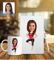 Kişiye Özel Yogacı Tasarımlı Karikatür Defter Kalem Kupa Set 49