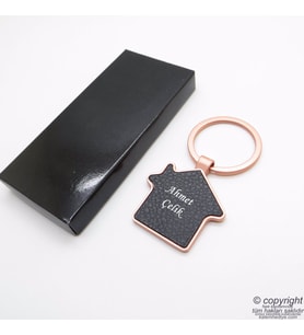 İsme Özel Ev Anahtarlık Rose Gold 925   Hediyelik Anahtarlık (Siyah-Gri)