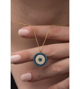 925 Ayar Gold Nazar Kolye Kadın Gümüş Kolye
