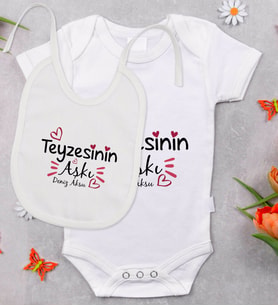 BK Kids Kişiye Özel Teyzesinin Aşkı Tasarımlı Bebek Body Zıbın ve Mama Önlüğü Hediye Seti - Model 1