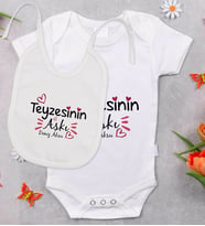 BK Kids Kişiye Özel Teyzesinin Aşkı Tasarımlı Bebek Body Zıbın ve Mama Önlüğü Hediye Seti - Model 1