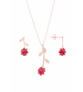 ROSE 925 AYAR GÜMÜŞ GÜL KÜPE-KOLYE TAKIM