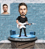Kişiye Özel Gitarist Karikatürlü Ahşap Biblo Bay-3-Eco
