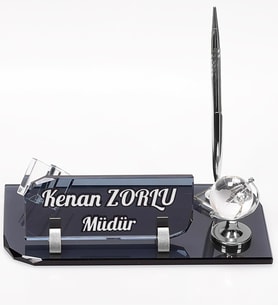 Vals Masa İsimliği Gümüş Dünyalı Ofis Hediye Kristal İsimlik