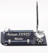 Vals Masa İsimliği Gümüş Dünyalı Ofis Hediye Kristal İsimlik