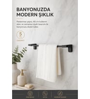 F1 Model Siyah Uzun Havlu Askısı 40 cm Paslanmaz Çelik Banyo Havluluk