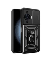 Huawei Nova 12S Kılıf Yüzüklü Standlı Sürgülü Kamera Korumalı Tank Sert Silikon Kapak (Siyah)