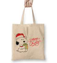 Yılbaşı Yeni Yıl Konseptli Snoopy Merry Christmas Bez Çanta Uzun Saplı