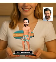 Kişiye Özel Sup Board Süren Erkek5 Karikatürlü 18 cm MDF Masaüstü Biblo - Masaüstü Hediye