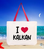 BK Gift I Love Kalkan Renkli Kulp Kanvas Plaj Çantası 48x40m, Baskılı Omuz Çantası, Alışveriş Çantası (Kırmızı)
