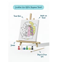 Unicorn Figürlü Çocuk Boyama Tuvali – Şövaleli Boya Seti 20x20