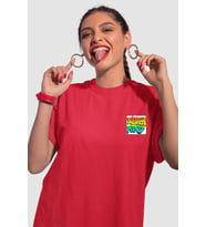 Unisex Renkli Graffiti Baskılı Oversize Beyaz T-shirt (Kırmızı)