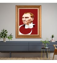 Altın Paspartulu Atatürk  Çerçeveli Tablo C660 (Gold)