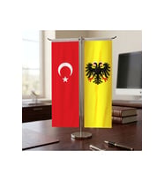 Kutsal Roma Germen İmparatorluğu ve Türk Bayrağı Kırlangıç T tipi Masa Bayrak Takımı