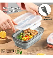 Porsima 76260 Silikon Katlanabilir Saklama & Yemek Kabı - Kilitli Kapaklı Çok Amaçlı Saklama Kabı - Gri