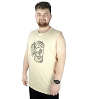 Mode XL Büyük Beden Erkek Kolsuz Tshirt Skull 22124 Bej