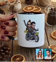 Kişiye Özel Karikatürlü Motorlu Sevgililer Kupa Bardak Sevgililer Günü Hediyesi