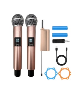Profesyonel Çiftli Kablosuz Mikrofon Seti Karaoke Şarj Edilebilir 50 Metre Mesafe Rose