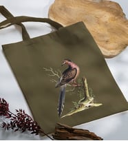 BK Gift Kuş Tasarımlı Haki Kumaş Bez Çanta, Baskılı Omuz Çantası, Alışveriş Çantası, Arkadaşa Hediye-1