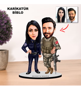 KİŞİYE ÖZEL ÇİFT ASKER , POLİS TASARIMLI KARİKATÜR BİBLO MB9