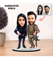 KİŞİYE ÖZEL ÇİFT ASKER , POLİS TASARIMLI KARİKATÜR BİBLO MB9