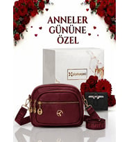 Anneler Gününe Özel Cüzdan Hediyeli 4 Bölmeli kaliteli Kadın Çapraz Askılı Omuz Çantası