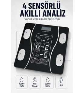 Bluetooth Akıllı Tartı 180 Kg Kapasiteli Vücut Yağ Kas Su BMI Analizli Cam Baskül