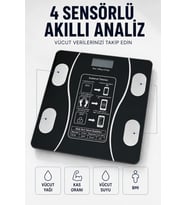 Bluetooth Akıllı Tartı 180 Kg Kapasiteli Vücut Yağ Kas Su BMI Analizli Cam Baskül