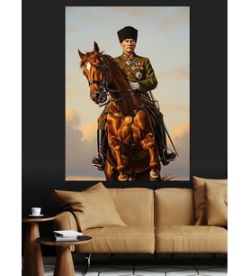 At Üstünde Mustafa Kemal Atatürk  Dekoratif Kanvas - Mdf Ahşap Tablo