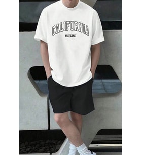 Unisex California Baskılı Şort Takım (Beyaz)