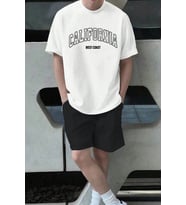 Unisex California Baskılı Şort Takım (Beyaz)