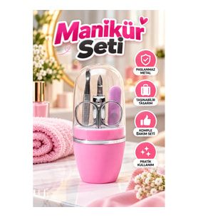 4 Parça Pembe Manikür Pedikür Seti – Paslanmaz Metal Tırnak Bakım Kiti