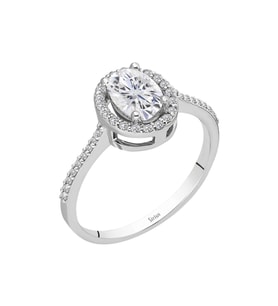 Sirius Pırlanta ve Oval Kesim Beyaz Topaz Taşlı Beren Yüzük 0747R0022
