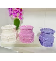 Çiftkatlı Pasta Dekoratif Kokulu Mum / Two Layer Decorative Cake Candle (Lila-Lila)