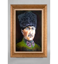 Altın Varaklı Paspartulu Çerçeveli Atatürk Tablo nt902