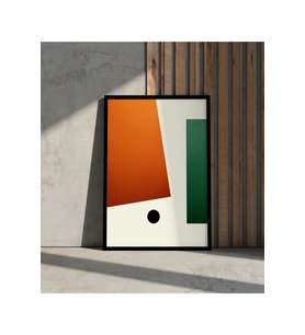 Ahşap Çerçeveli Tablo - Modern Soyut Geometrik Tablo - Turuncu Yeşil Duvar Dekoru- Çerçeveli Poster