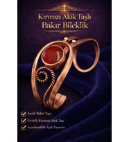 Kadın Bakır Bileklik Doğal Kırmızı Akik Taşlı Otantik Model Bilezik Her Bileğe Uygun