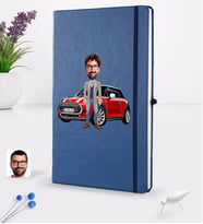 BK Gift Kişiye Özel Plakalı Erkek Mini Cooper Karikatürlü Lacivert Termo Deri Defter 16x24cm Model 1