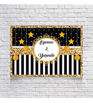 Siyah Beyaz Çizgili Gold Çerçeveli Doğum Günü Afişi 35X50 cm