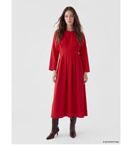 LCW Modest Kırmızı Peplum Keten Karışımlı Pileli Elbise