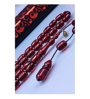 7x11 mm Kapsül Mustafa Uysal İmzalı Vişne Ateşi Kehribar Tesbih (Lacivert-Kırmızı)
