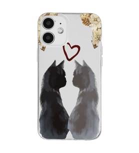 Iphone 12 Uyumlu Kedi Çiftler Tasarımlı Şeffaf Telefon Kılıfı