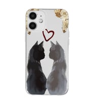Iphone 12 Uyumlu Kedi Çiftler Tasarımlı Şeffaf Telefon Kılıfı