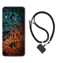 Tecno Spark 8T Kılıf Silikon Boyun Askılı İpli Desenli Silikon İşaretler Tuval 1716