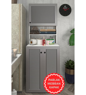 Kenzlife membran çamaşır makinesi dolabı kasparov gribyz panjur 180*066*55-20 mebran kapak suntalam gövde banyo kapaklı arkalıksız (Beyaz-Gri)