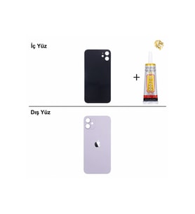 iPhone 11 Mor Arka Kapak Arka Cam Batarya Kapağı Lazer Kesim Kapak Pil Kapağı + B-7000 Yapıştırıcı