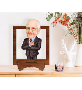 BK Gift Kişiye Özel Dede Karikatürlü Ahşap Standlı 3D Biblo-1 (Beyaz)